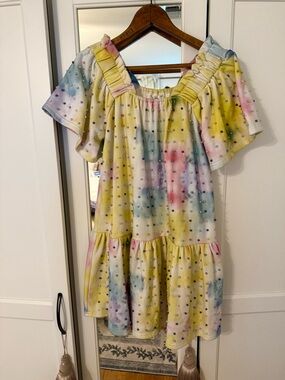 Queen Of Sparkles  TIE DYE PEARL FLUTTER DRESS xs NWT